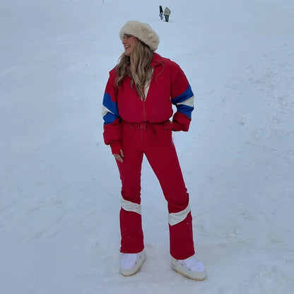 Fashion Hooded One-Piece Ski Jumpsuit Women Stand Collar Zipper High Waist Solid Windproof Outwear 2026 Winter Lady Skiwears New