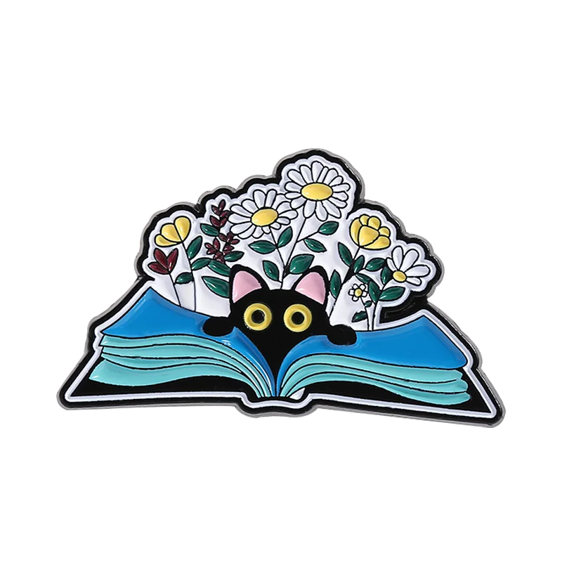 31 Types Cartoon Punk Black Peeping Cat Brooch Enamel Pins Cute Cat Reading Book Brooches Bag Lapel Badge Jewelry Gifts Friends
