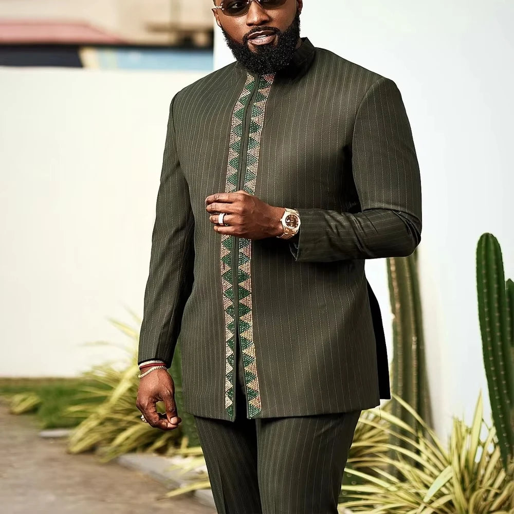 2025 African Men Dashiki Long Sleeve 2 Piece Set Traditional Outfit Africa Clothing White Men's Suit Male Shirt Pants Suits