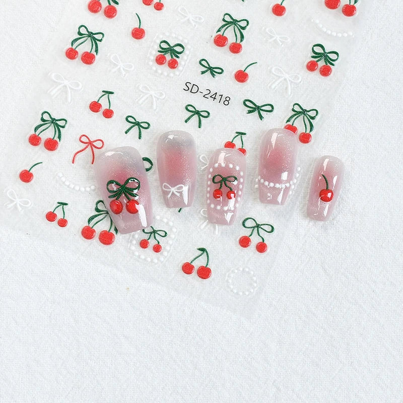 5D Embossed Nail Art Decals Elegant Petals Florals Daisy Flowers Leaves Adhesive Sliders Stickers For Manicure Tips Decoration