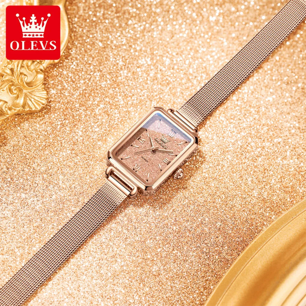 OLEVS 5705 Original Square Woman Watches Quartz Watch Mesh Strap Waterproof Watches For Woman Gift Ladies Clock Reloj