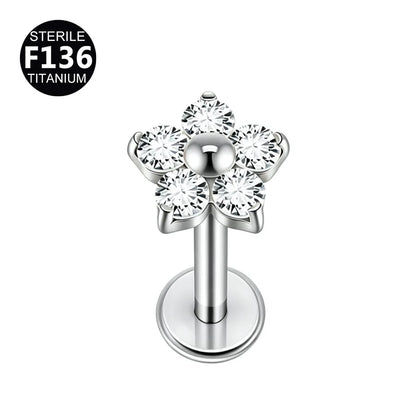 1/5PCS F136 Implant Titanium Earrings Stud,Trendy Flower Zirconia Cartilage Earrings,Tragus Conch Helix Piercing Jewelry