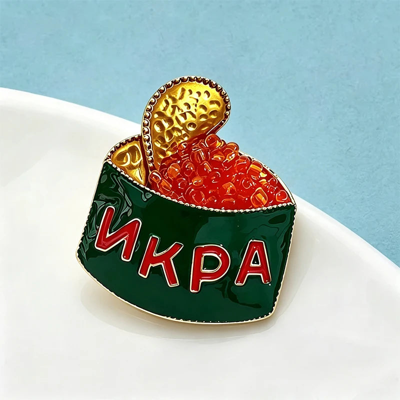 Wuli&baby Cute Caviar Can Brooches For Women Men Unisex Enamel Red-beads Tin Food Casual Party Brooch Pins Fashion Gifts