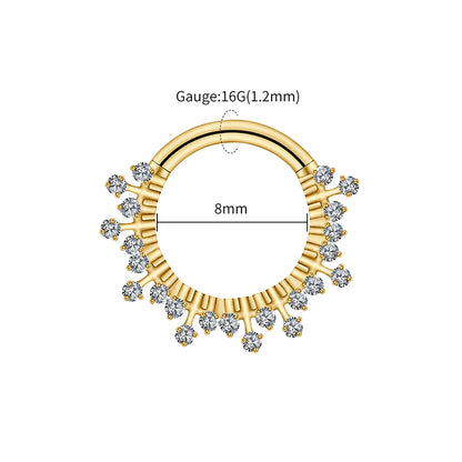 Right Grand ASTM F136 Titanium 16G CZ Hinged Clicker Segment Hoop Ring Sunburst CZ Daith Earring Septem Nose Piercing Jewelry