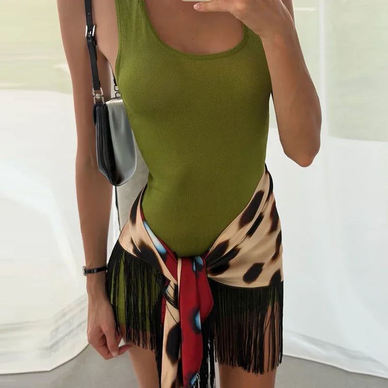 Double-sided Printed Tassel Women's Skirt Chic Lace Up Irregular Mini Skirts Female Y2k 2026 Summer Lady Vacation Beach Clothes