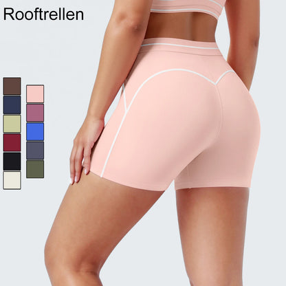High Waist Stripe Fitness Yoga Shorts for Woman's Quick-Dry Breathable Hip-lifting Summer Gym Running Color Blocking Yoga Shorts