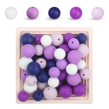 50Pcs/Lot 15mm 9mm 12mm Silicone Beads for DIY KeyChains Jewelry Making Pen Necklace Bracelet Round Loose Beads Choose Color