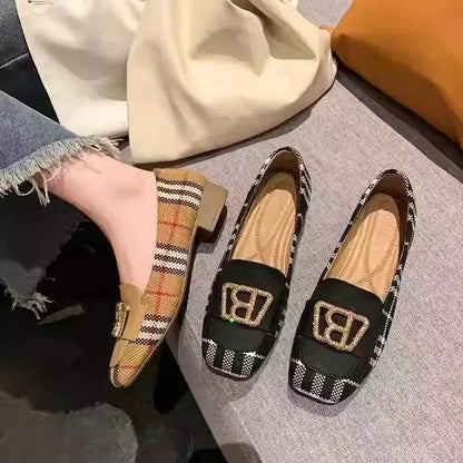 Women's Checked Buckle-Detail Loafers