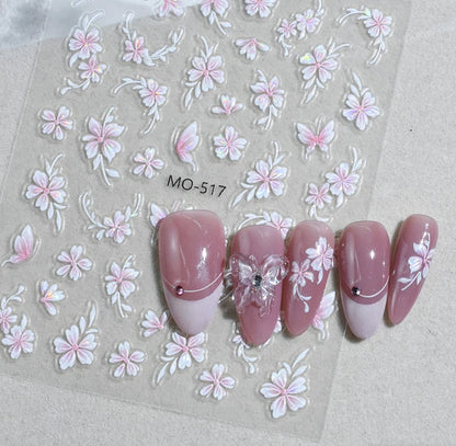 5D Embossed Nail Art Decals Elegant Petals Florals Daisy Flowers Leaves Adhesive Sliders Stickers For Manicure Tips Decoration