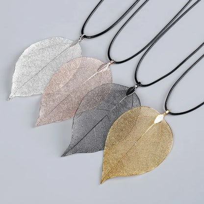 Fashion Unique Natural Real Leaf Choker Pendant Necklace For Women True Leaves Shape Filigree Wedding Necklace Jewelry Gift