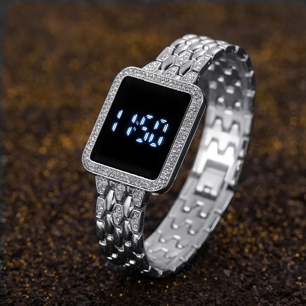 Women's Watches Top Luxury Rhinestone Digital Watches for Woman Fashion Steel Ladies Wristwatches Electronic Clock Montre Femme