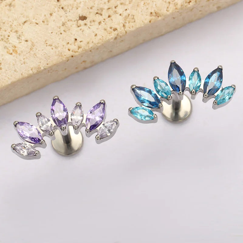 ASTM F136 Titanium Ear Climber Cartilage Helix Earring 16G Curved Marquise CZ Tragus Labret Stud Flat Back Piercing Body Jewelry