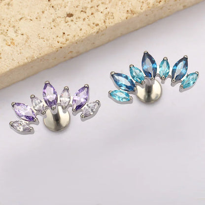 ASTM F136 Titanium Ear Climber Cartilage Helix Earring 16G Curved Marquise CZ Tragus Labret Stud Flat Back Piercing Body Jewelry