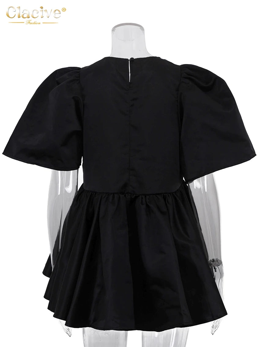 Clacive Fashion Loose Black Satin Women's T Shirt 2026 Summer O-Neck Short Sleeve T-Shirts Elegant Classic Top Female Clothing