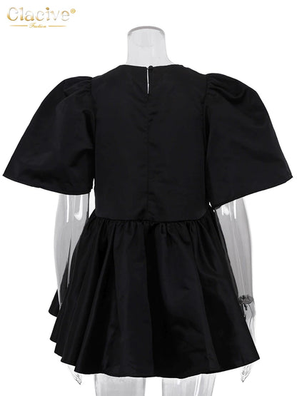 Clacive Fashion Loose Black Satin Women's T Shirt 2026 Summer O-Neck Short Sleeve T-Shirts Elegant Classic Top Female Clothing
