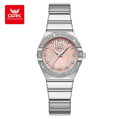 OPK 6042 Women's Quartz Watches Elegant Fashion Stainless Steel Strap Waterproof Luminous Diamond Dial Ladies Dress Wristwatches