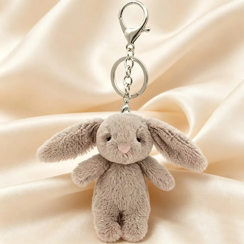 Stuffed Animals Cute Cartoon Rabbit Keychain Love Pompom Trinket Toy Women Bag Car Keychain Mobile Phone Pendant Jewelry Gift