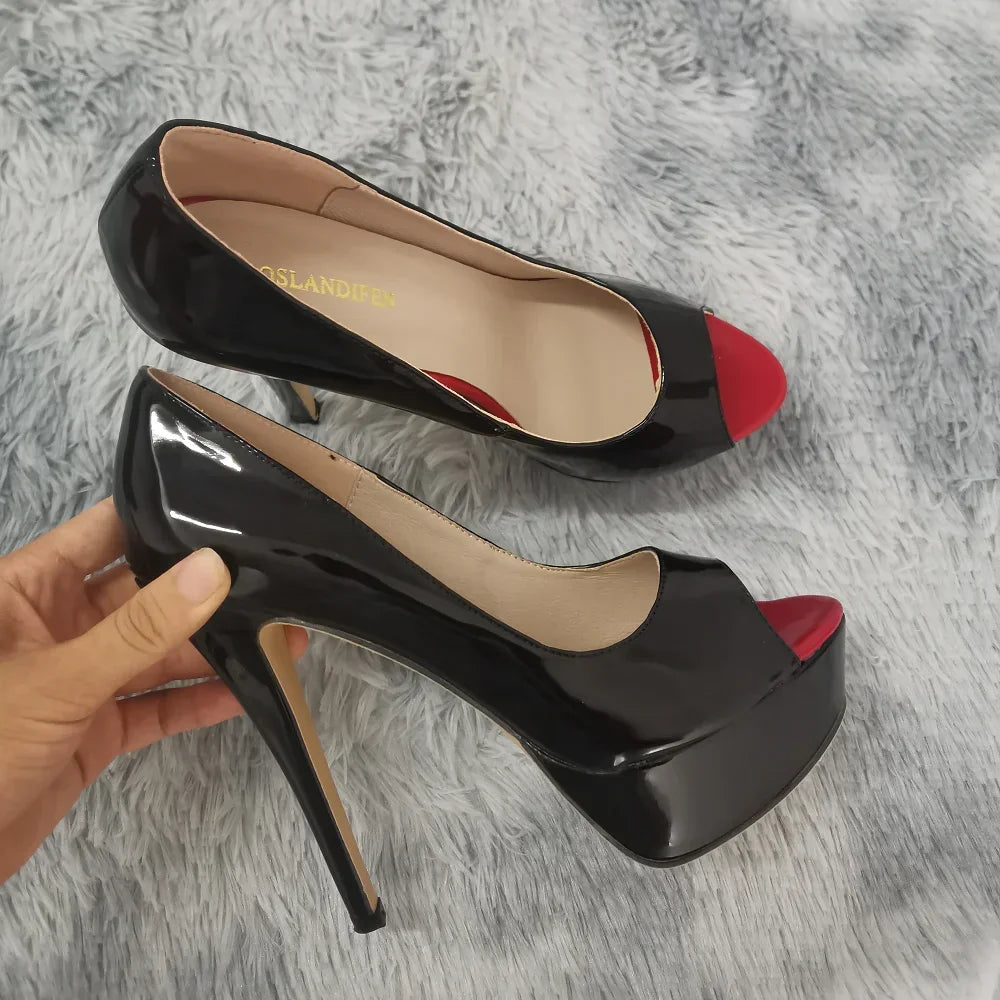 Women's Black Peep-Toe Platform Pumps