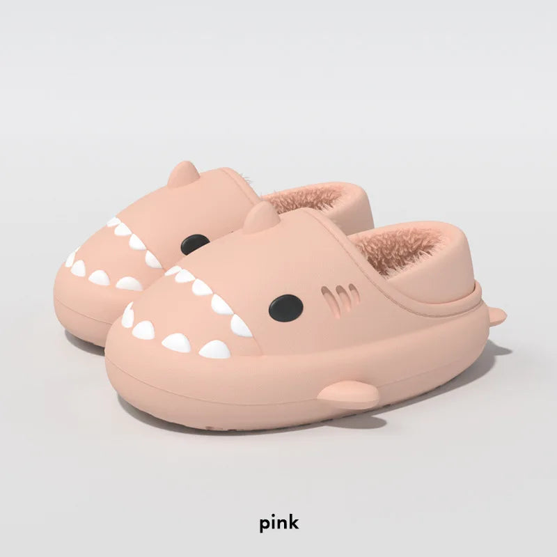 Litfun Fuzzy Shark Slippers For Women Men Winter Indoor Plush Cartoon Cotton Shoes New Outdoor Adults Kids Waterproof Furry Shoe