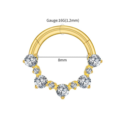 Right Grand ASTM F136 Titanium 16G Hinged Daith Earring Segment Hoop 8mm/10mm CZ Septum Clicker Nose Ring Piercing Body Jewelry