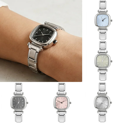 Classic Square Quartz Watch Dial & Connector Stainless Steel Italian Charm Link Fashion Jewelry for Women Men Xmas Gifts ICW070