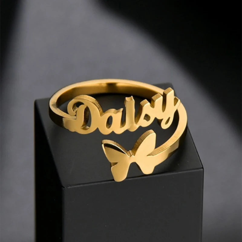 Treebud Custom Name Rings for Women Men Stainless Steel Personalized Nameplate Adjustable Ring Jewelry Gifts Dropshipping