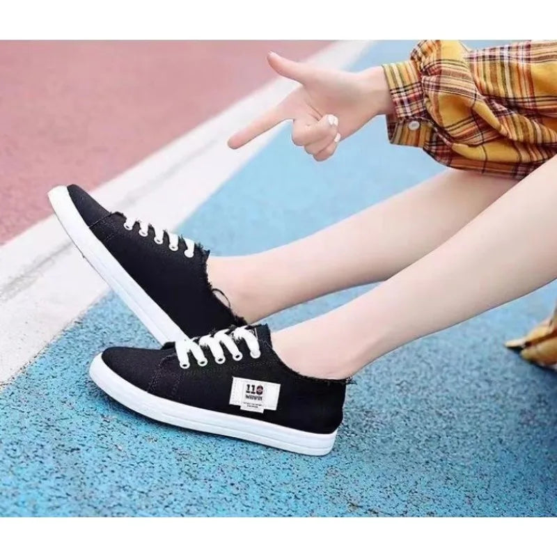 2027 Spring Summer Women Canvas Sneaker Low Top Denim Sneakers Ladies Lace-Up Flat Canvas Board Shoes Female Sapatos Femininos