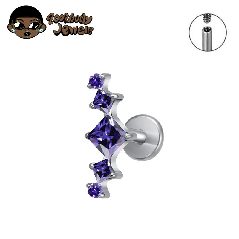 ASTM F136 Titanium Princess Arch Square CZ Helix Piercing Labret Tragus Conch Earrings Lobe Lip G23 TItanium Nose Body Jewelry