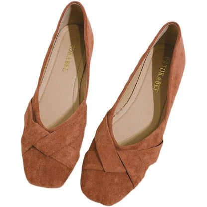 Flat Shoes for Women 2025 Spring New Square Head Velvet Flock Leather Loafers Women Flats Size 32 33 34 44 45 46 Zapatos Mujer