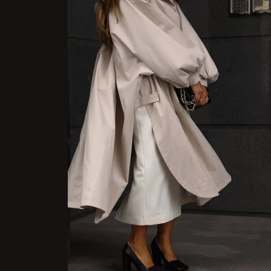Women's Long Puff-Sleeve Trench-Style Coat