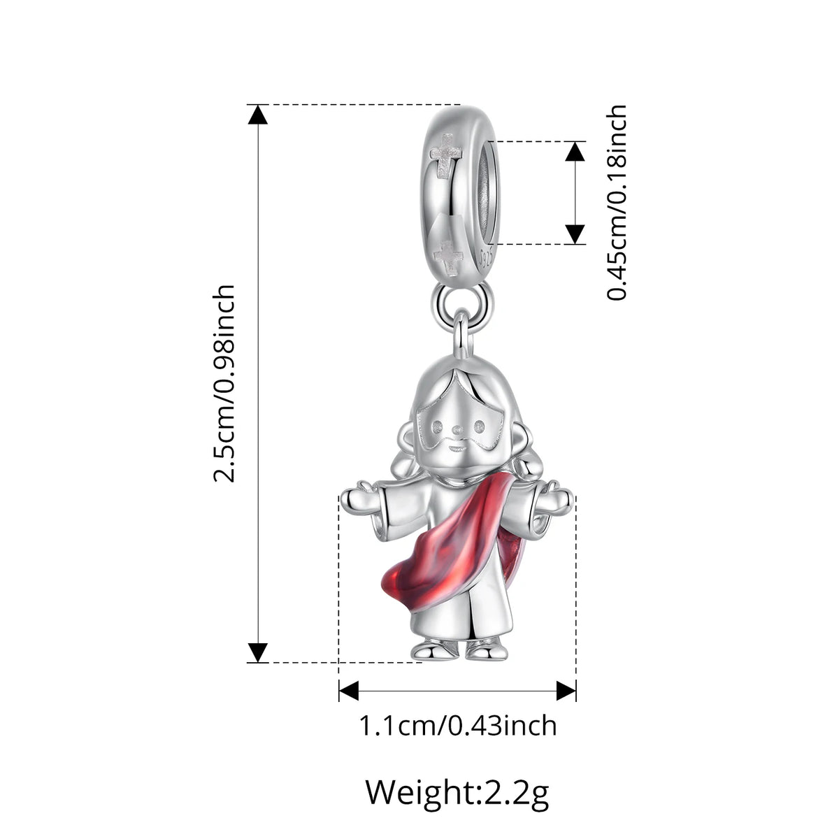 Bamoer 925 Sterling Silver Red Heart Skull Pendant Jesus Cross Beads for Women Bracelet Accessories DIY Religious Beliefs Gift