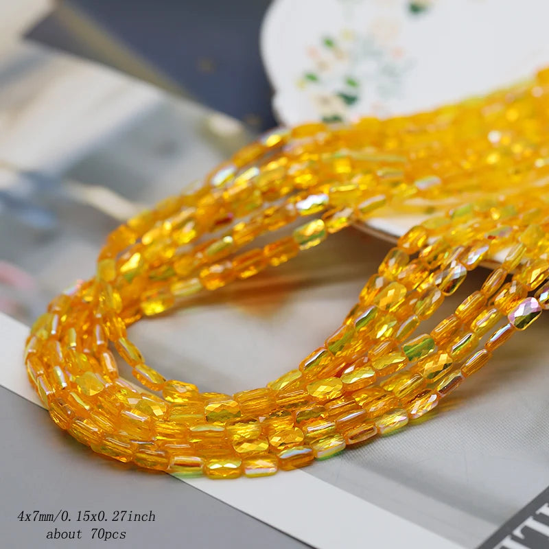 70pcs/lot Color Faceted Square Loose Beads Crystal Glass Beads Faceted Loose Spacer Beads for Jewelry Making DIY