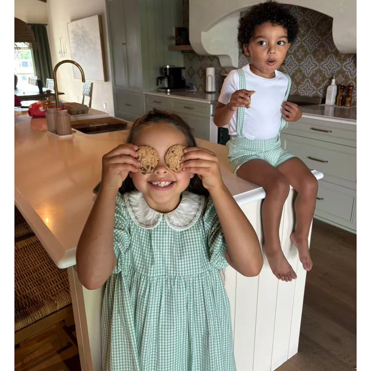 AS SS26 Sage Collection 100% Cotton Gingham Girls Embroidery Collar Dress Cable Sweater Top Brother Sister Family Matching