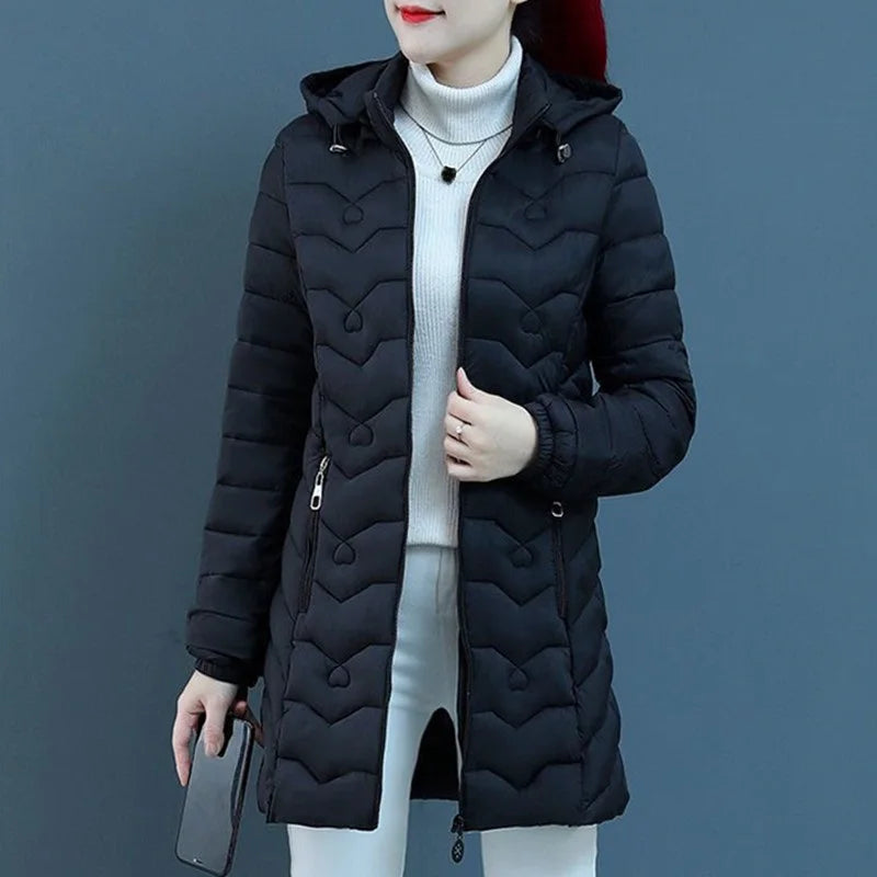 Winter Down Cotton Jacket Thick Warm Parkas Women Hooded Coat Long Sleeve Casual Overcoat Cotton-padded Jacket Female Outerwear