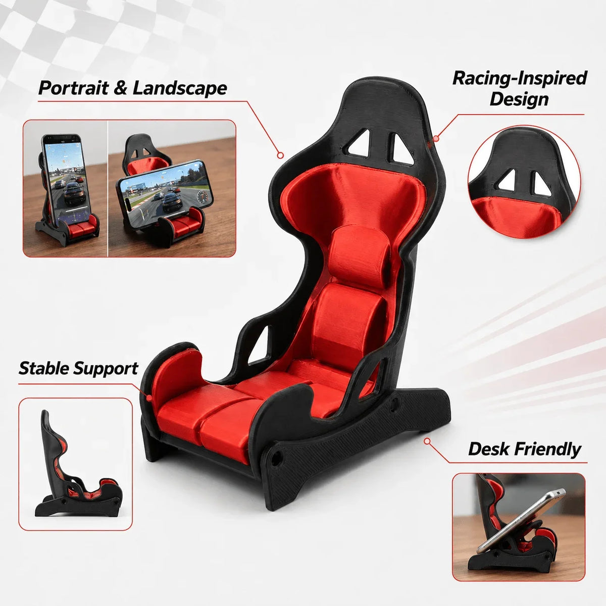 Racing Seat Mobile Phone Holder for Video Watching and desktop universal desktop Smartphone Holder