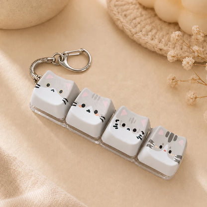 Cute Cat Relax Button Keycap, Kawaii Cat 4-Key Keyboard Fidget Toy for Friends Gift, Portable Fidget Keychain Fashion Bag Charm