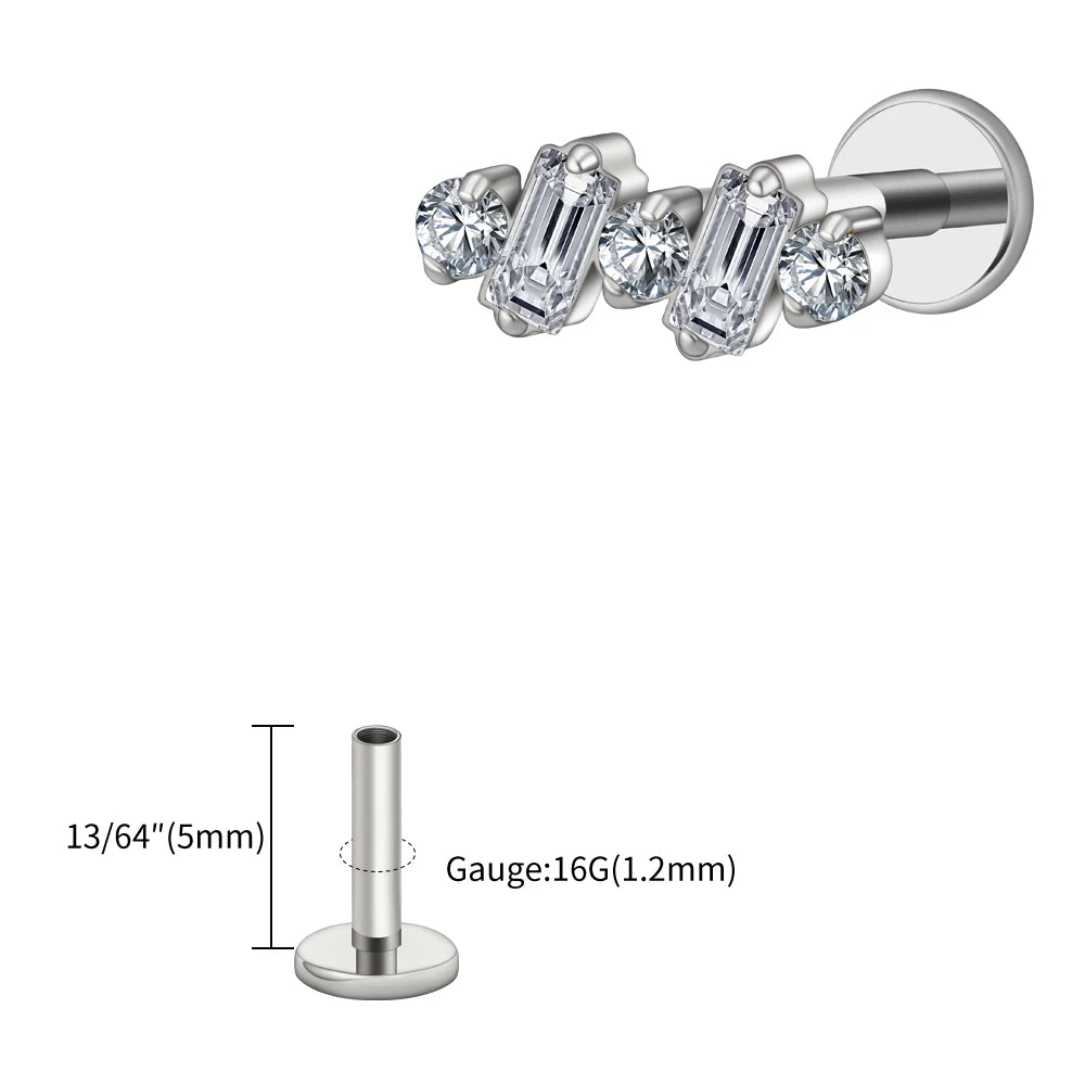 Right Grand ASTM F136 Titanium 16G Baguette CZ Climber Stud Earring Cluster Cartilage Helix Labret Stud Piercing Body Jewelry