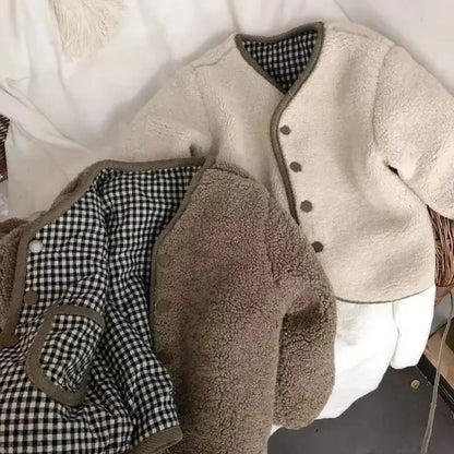 New Autumn and Winter New Warm Jacket Children Two Sides Wear Plaid Plush Jacket Kids Jackets Winter Clothes for Girls