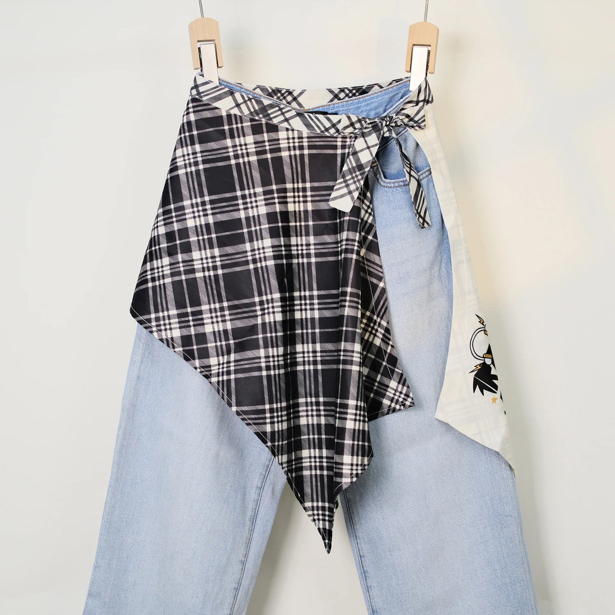 Streetwear Layering Pannier Skirt with Side Tie, Paisley Polka Dot Leopard Print Hem, Multifunctional Apron Skirt for Dresses