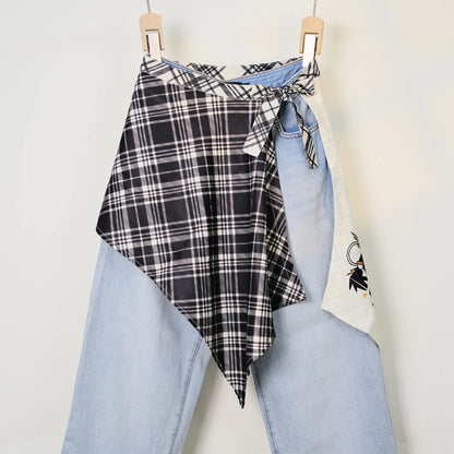 Streetwear Layering Pannier Skirt with Side Tie, Paisley Polka Dot Leopard Print Hem, Multifunctional Apron Skirt for Dresses