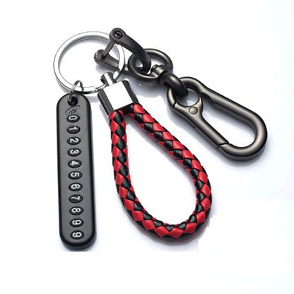 Ingemark Trendy DIY Mobile Phone Number Plate Pendant Keychain Men Punk Woven Leather Rope Anti-lost Car Key Chain Accessories