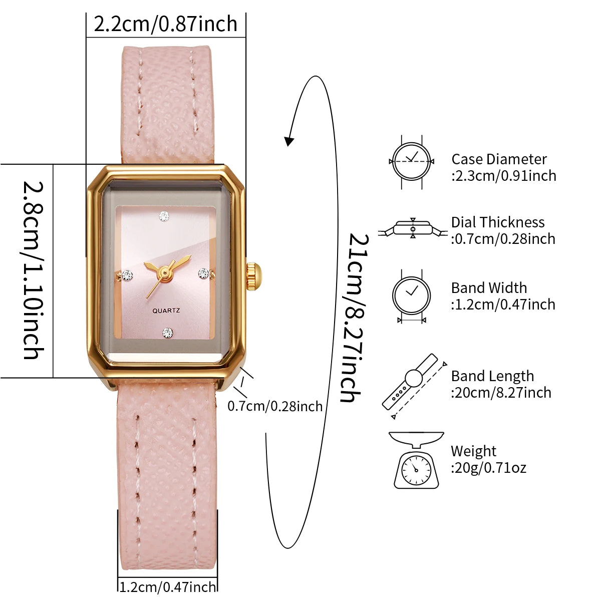 Elegant Rhinestone Rectangle Women Quartz Watch Casual Leather Strap Ladies Dress Wristwatches Relogio Feminino（Without Box）