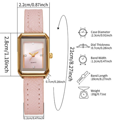 Elegant Rhinestone Rectangle Women Quartz Watch Casual Leather Strap Ladies Dress Wristwatches Relogio Feminino（Without Box）