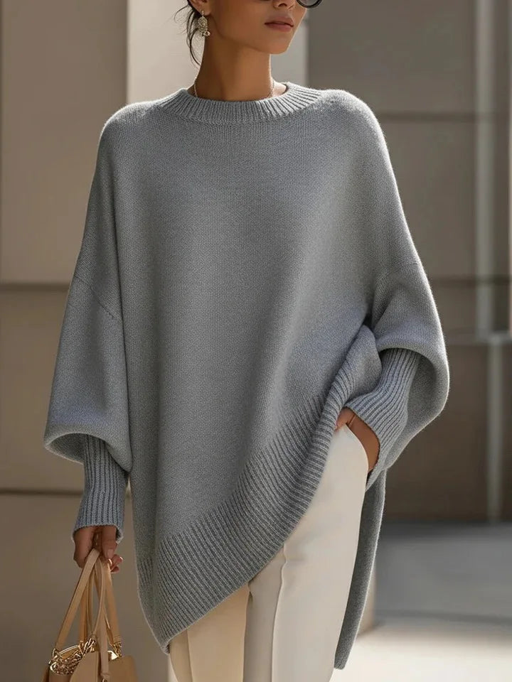 New women's autumn and winter round neck long-sleeved tops knitted pullover loose lazy style solid color women's casual sweater