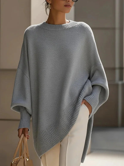 New women's autumn and winter round neck long-sleeved tops knitted pullover loose lazy style solid color women's casual sweater
