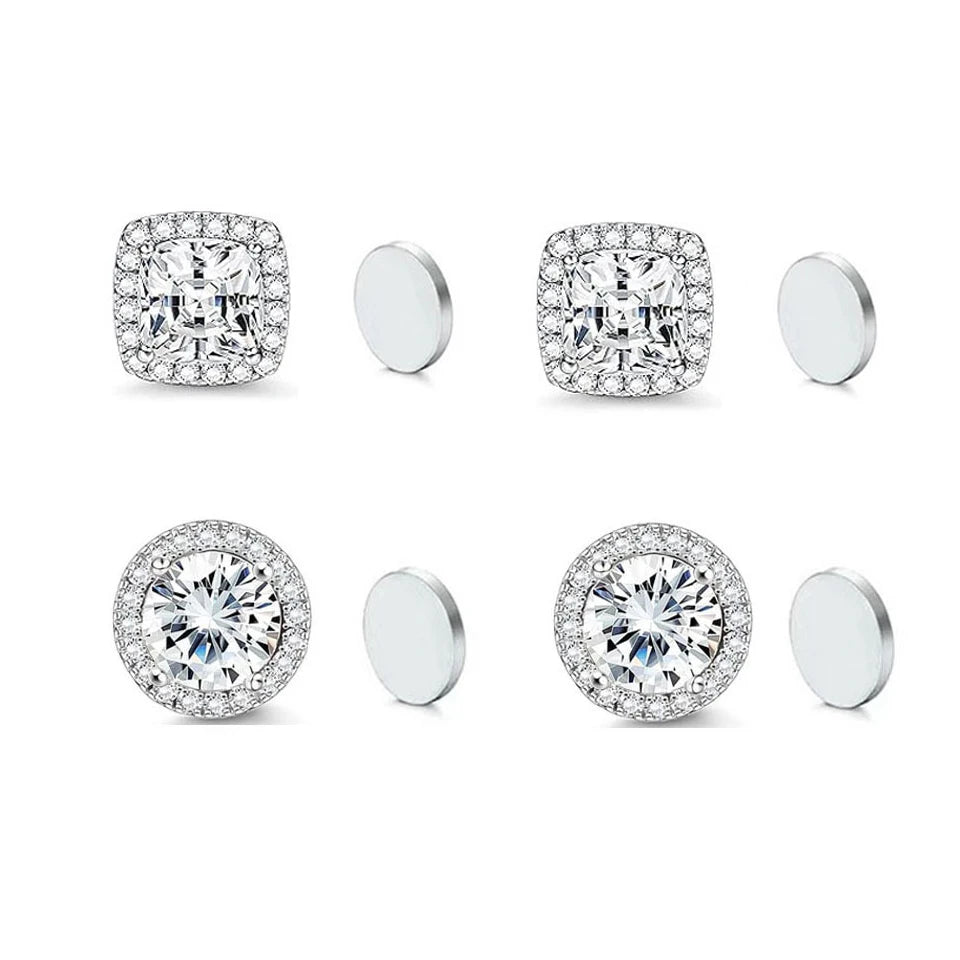 ZAKOL New 1 Pair Buling Cubic Zirconia Stainless Steel Magnetic Ear Clip Simple Fashion No Piercing Stud Earrings for Women Men