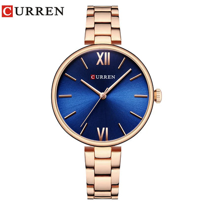 CURREN 9017 Women Minimalist Watches Roman Numeral Rose Gold Women Quartz Clock Creative Wood Pattern Dial Fashion Wristwatch
