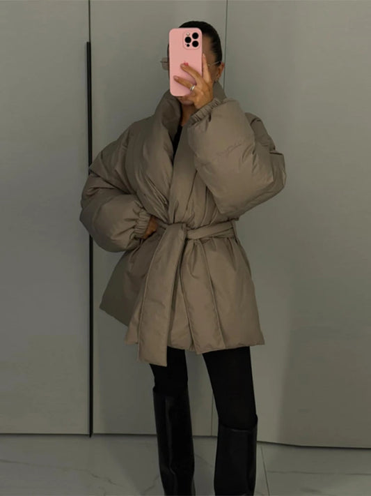 Women's Tie-Waist Padded Coat in Style Options