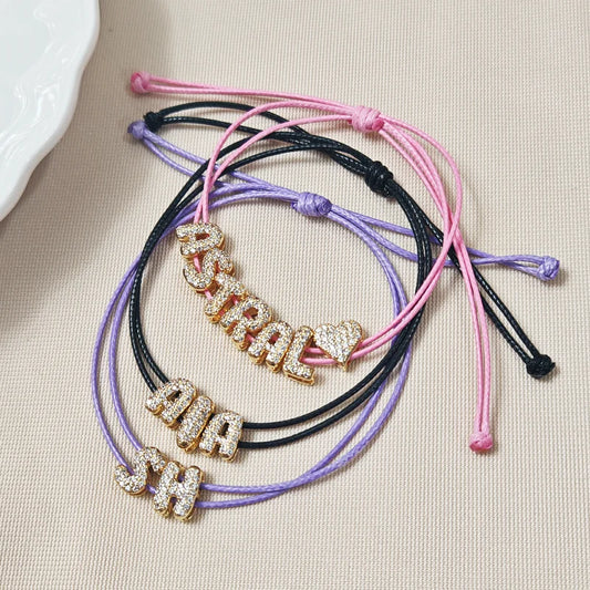 Customized Diamond Studded 26 Letter Bracelet with Copper Gold-Plated Name Bracelet and First Letter Jewelry Gift