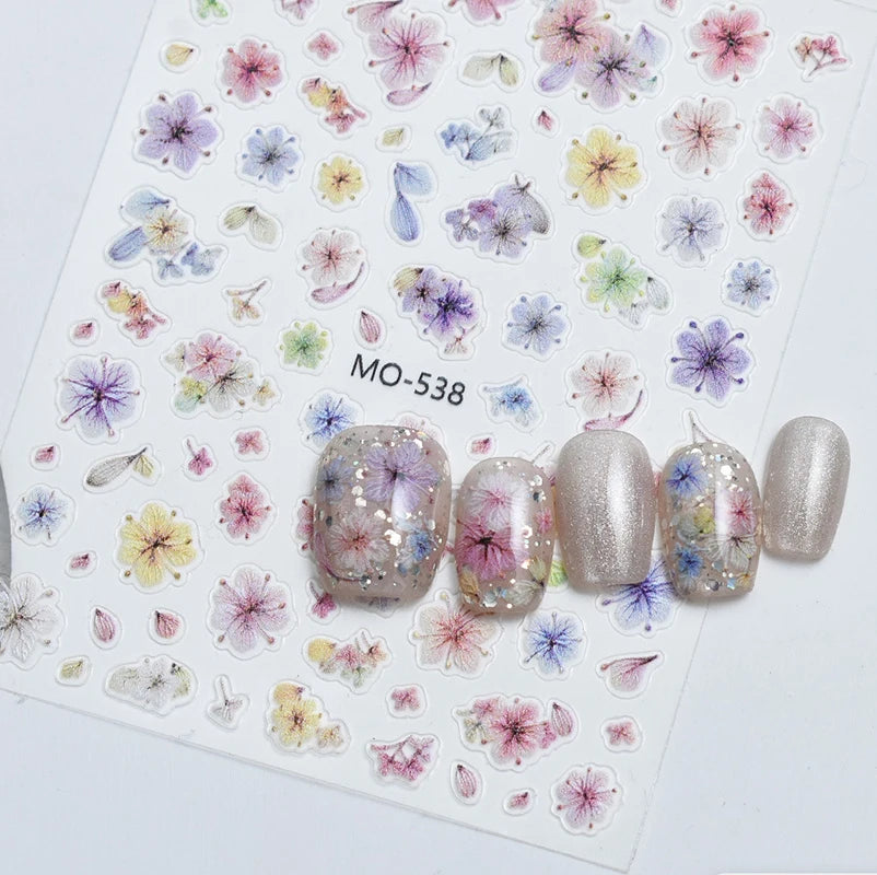 5D Embossed Nail Art Decals Elegant Petals Florals Daisy Flowers Leaves Adhesive Sliders Stickers For Manicure Tips Decoration